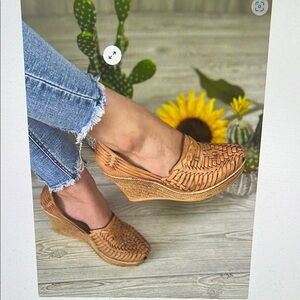 Mexican Tan Leather Woven Wedges